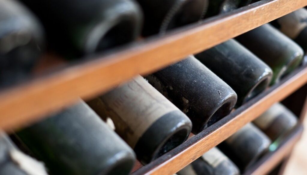 Wine bottles on a shelf