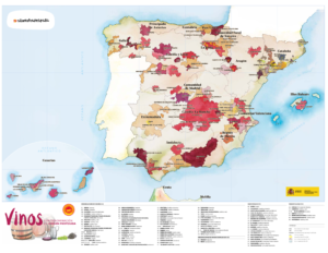 a map of spain with wine regions
